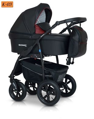 Детская коляска 3 в 1 Verdi Sonic Plus 03 black/bordo экокожа